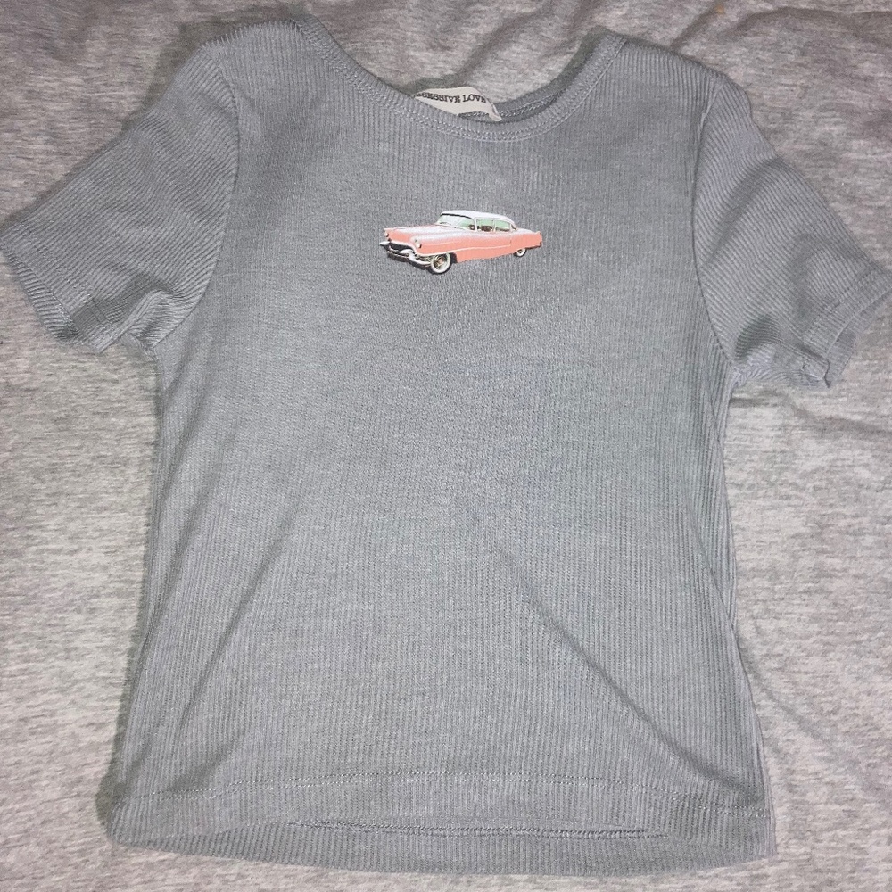gray car vinyl crop top